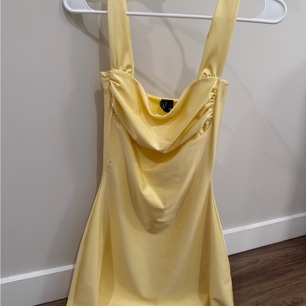 Windsor Pale Yellow Cowl Neck Mini Dress